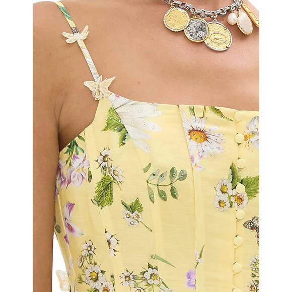 Camilla Daisy Chains Floral Linen-Silk Midi-Dress M - Picture 8 of 15